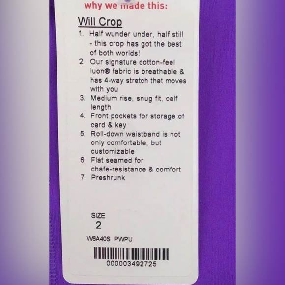 Lululemon “Will Crop” Leggings in Power Purple 🆕🔖 - Picture 7 of 10
